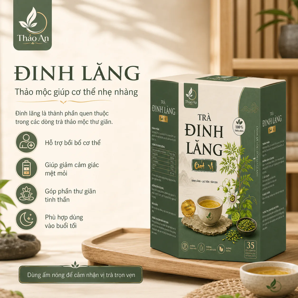 Thông tin về đinh lăng trong Trà Đinh Lăng Bát Vị Thảo An